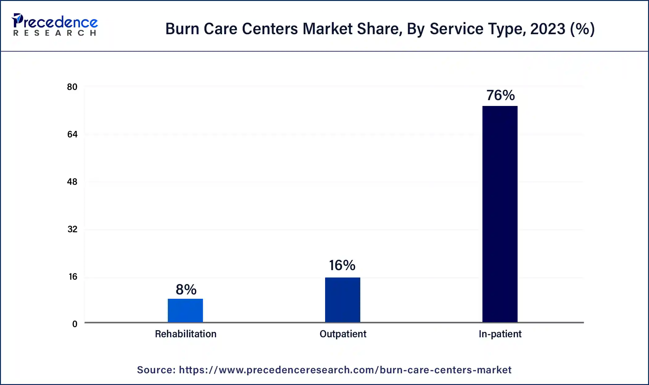 Burn Care Centers Market Share, By Service Type, 2023 (%)