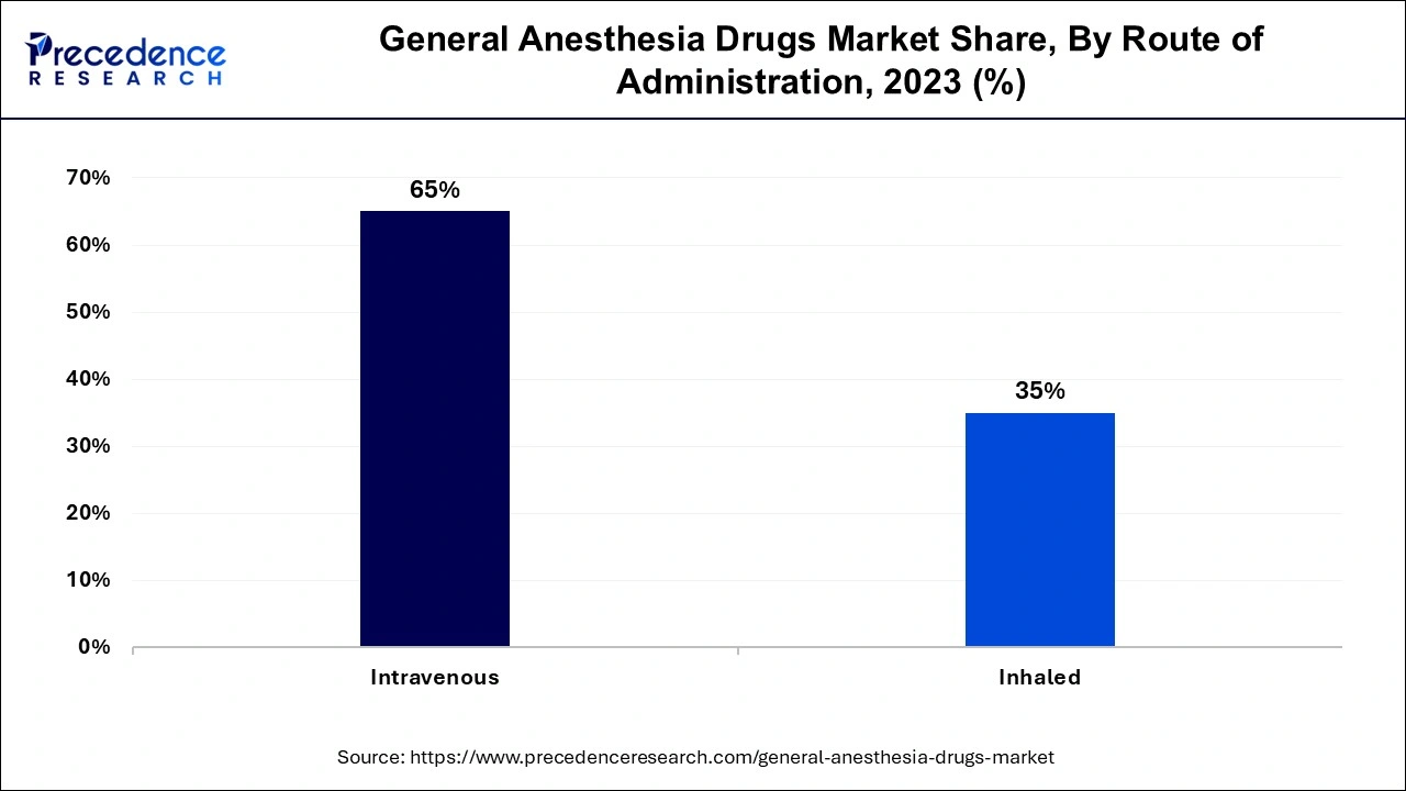 General Anesthesia Drugs Market Share, By Route of Administration, 2023 (%)