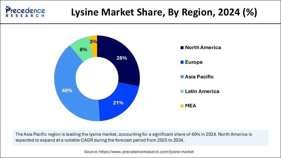 Lysine Market Share, By Region, 2024 (%)