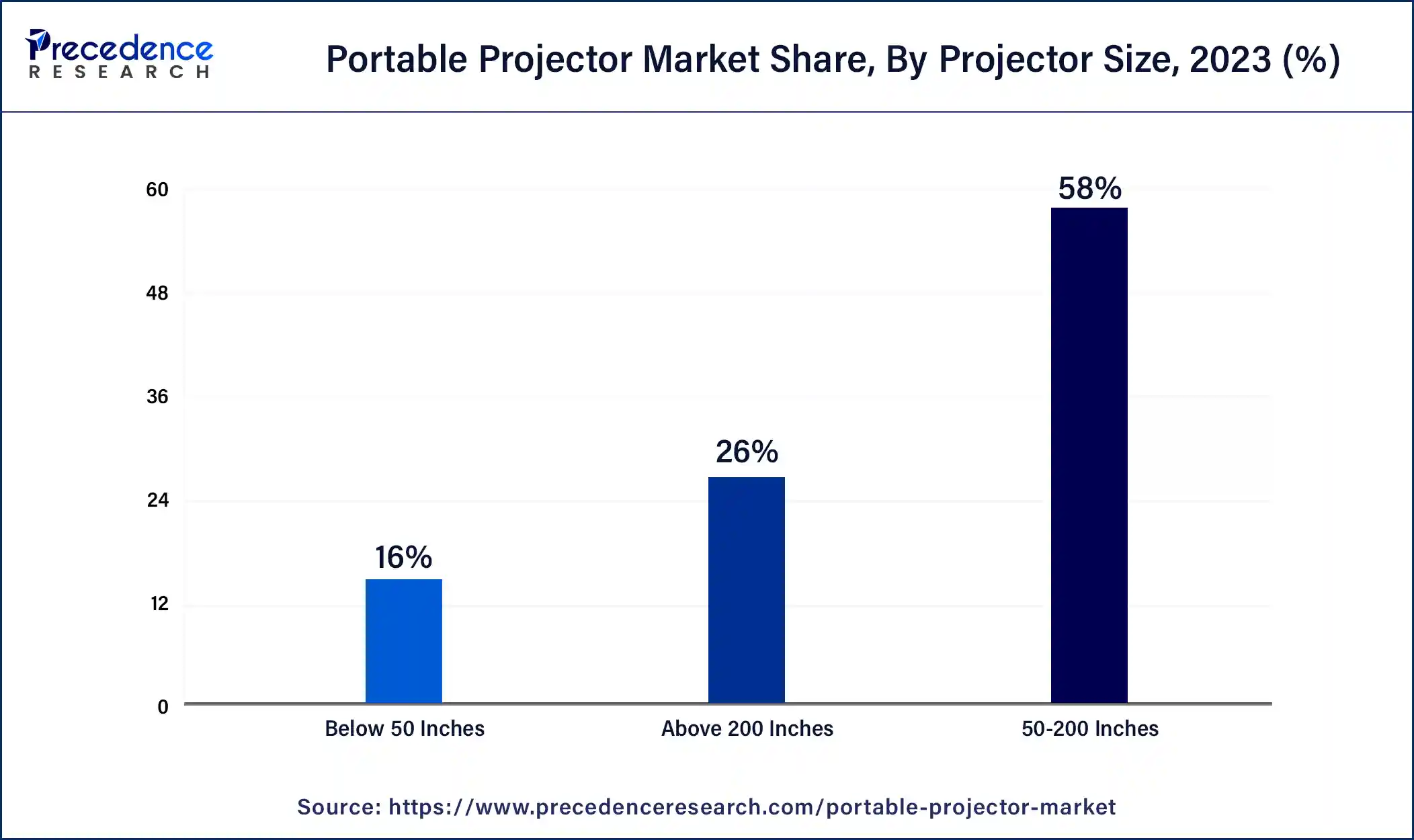 Portable Projector Market Share, By Projector Size, 2023 (%)